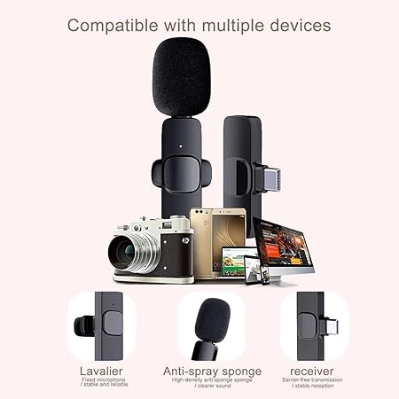 k9 Wireless Lavalier Microphone (2 Pcs) | Ideal for USB-C, I/Phone, Smart/phones, IPads and Macs with USB-C port, Android devices, laptops with USB-C Port | Auto Noise Reduction