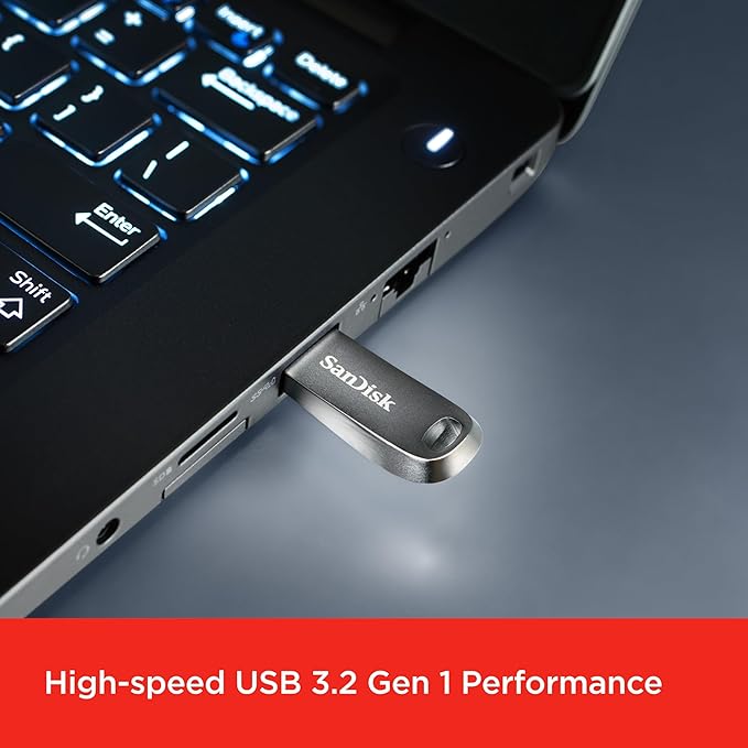 SanDisk Ultra Luxe USB 3.2 Gen 1 Flash Drive, Silver, SDCZ74-128G-G46