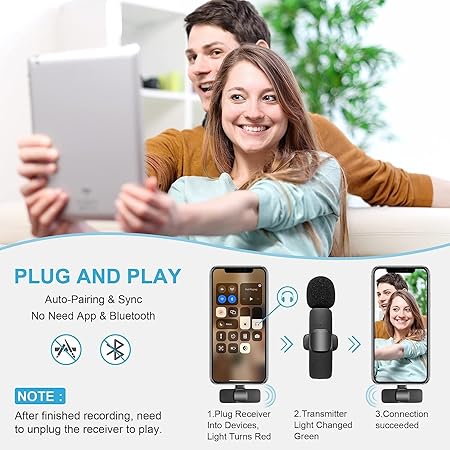 k9 Wireless Lavalier Microphone (2 Pcs) | Ideal for USB-C, I/Phone, Smart/phones, IPads and Macs with USB-C port, Android devices, laptops with USB-C Port | Auto Noise Reduction