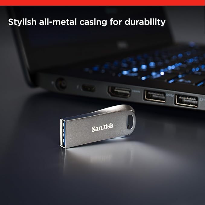 SanDisk Ultra Luxe USB 3.2 Gen 1 Flash Drive, Silver, SDCZ74-128G-G46