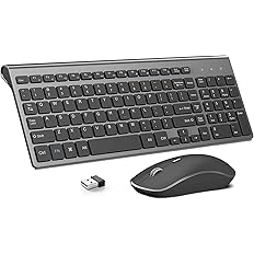 Wireless Keyboard and Mouse J JOYACCESS 2.4G Ergonomic and Slim Wireless Computer Keyboard Mouse Designed for Windows, PC, Laptop,Tablet Black Grey